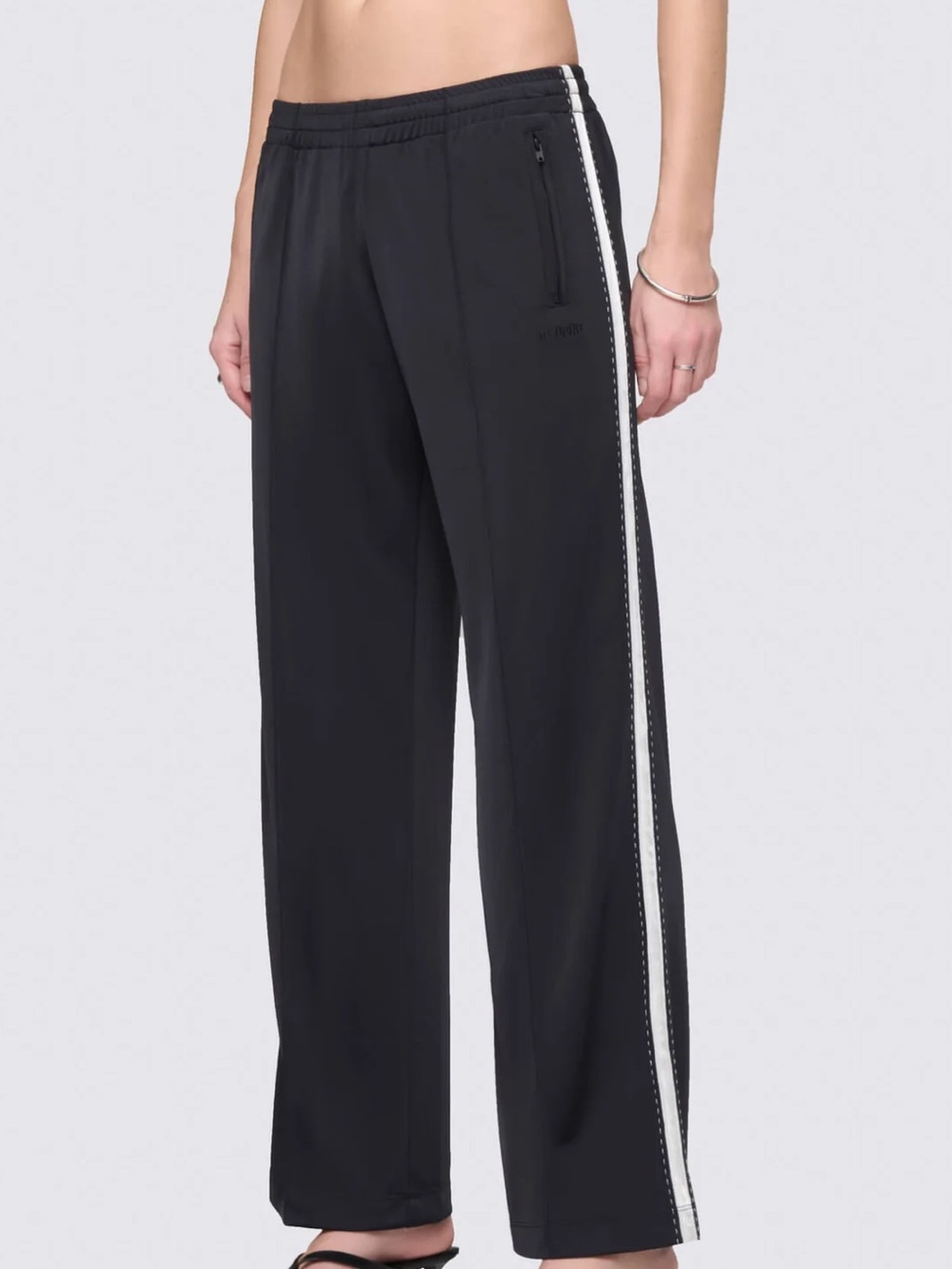 Re/Done Black Mel Wide-Leg Track Pants with White Side Stripe NWT